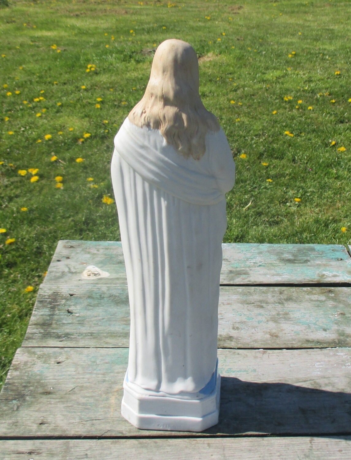 Lovely Antique Holy Heart Jesus Christ Porcelain French Polychrome Statuette photo for sale