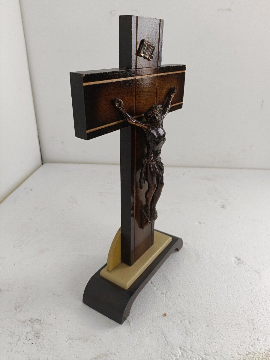 Art Deco Standing Crucifix Two Toned Wood Cross Jesus Christ Antique Beautiful photo buy