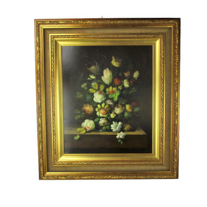 Oil Painting  Canvas Framed Gorgeous Frame Signed Lopez Still Life Bouquet
