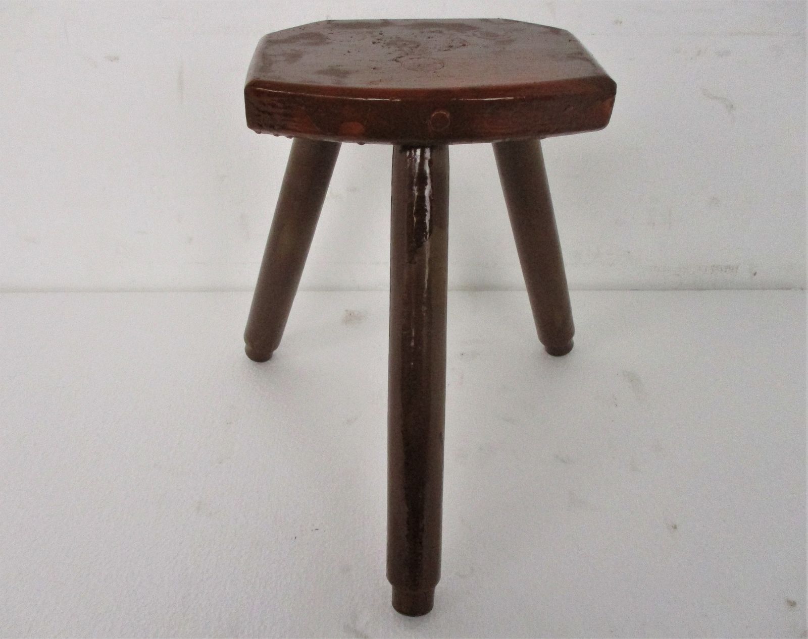 Small Vintage Hand Carved Wood Tripod Milking Stool Pedestal Table Plant Flower photo for sale