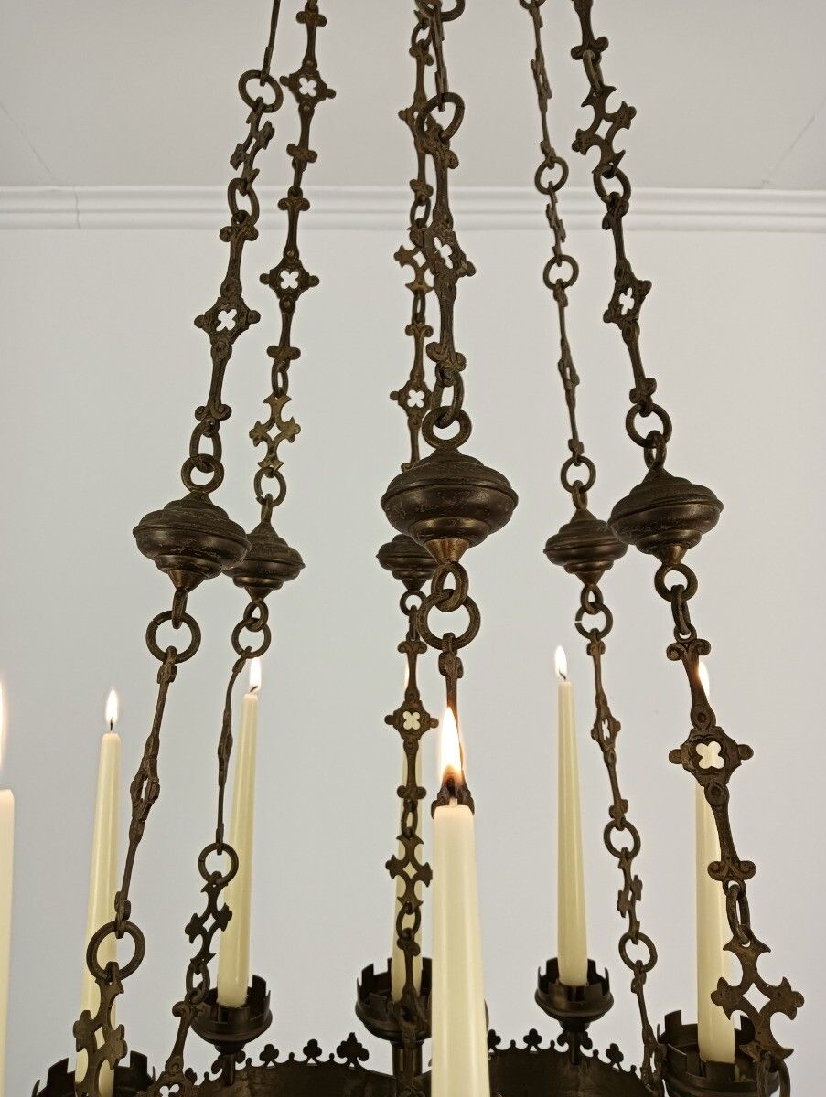 Antique Gothic Chandelier Bronze Xl 19th Century 12 Candles Not Electrified Very photo vinterior