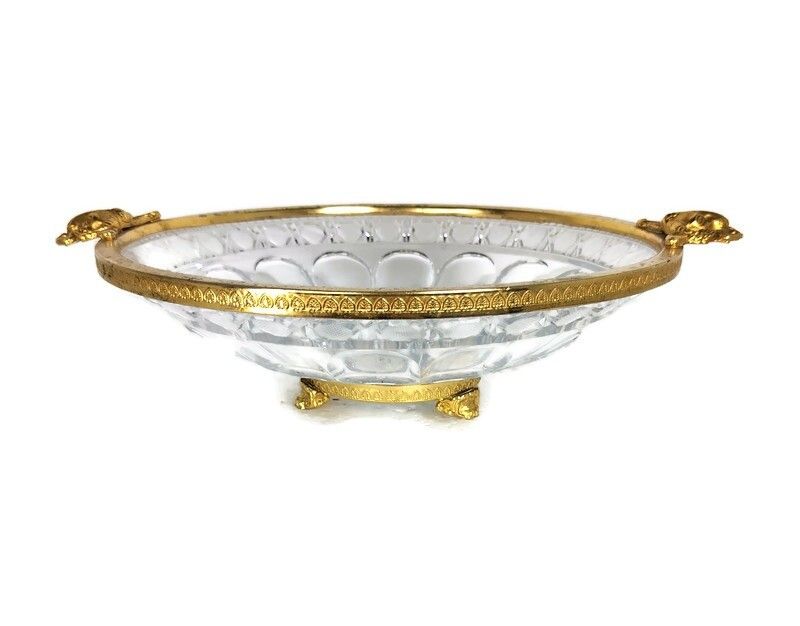 Vintage Stylish Dish Centerpiece Crystal Brass Handles Ramsheads