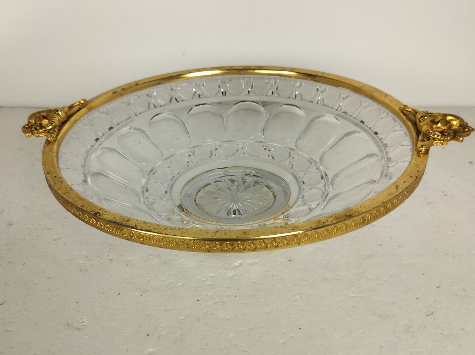 Vintage Stylish Dish Centerpiece Crystal Brass Handles Ramsheads photo Home Decor