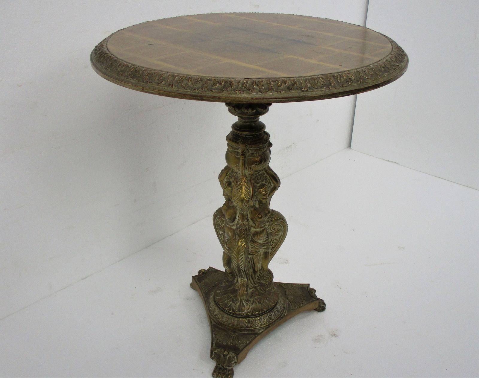 Three Graces Ornate Brass Pedestal Table Plant Stand Side Wine Coffee Table Holl photo 303.0