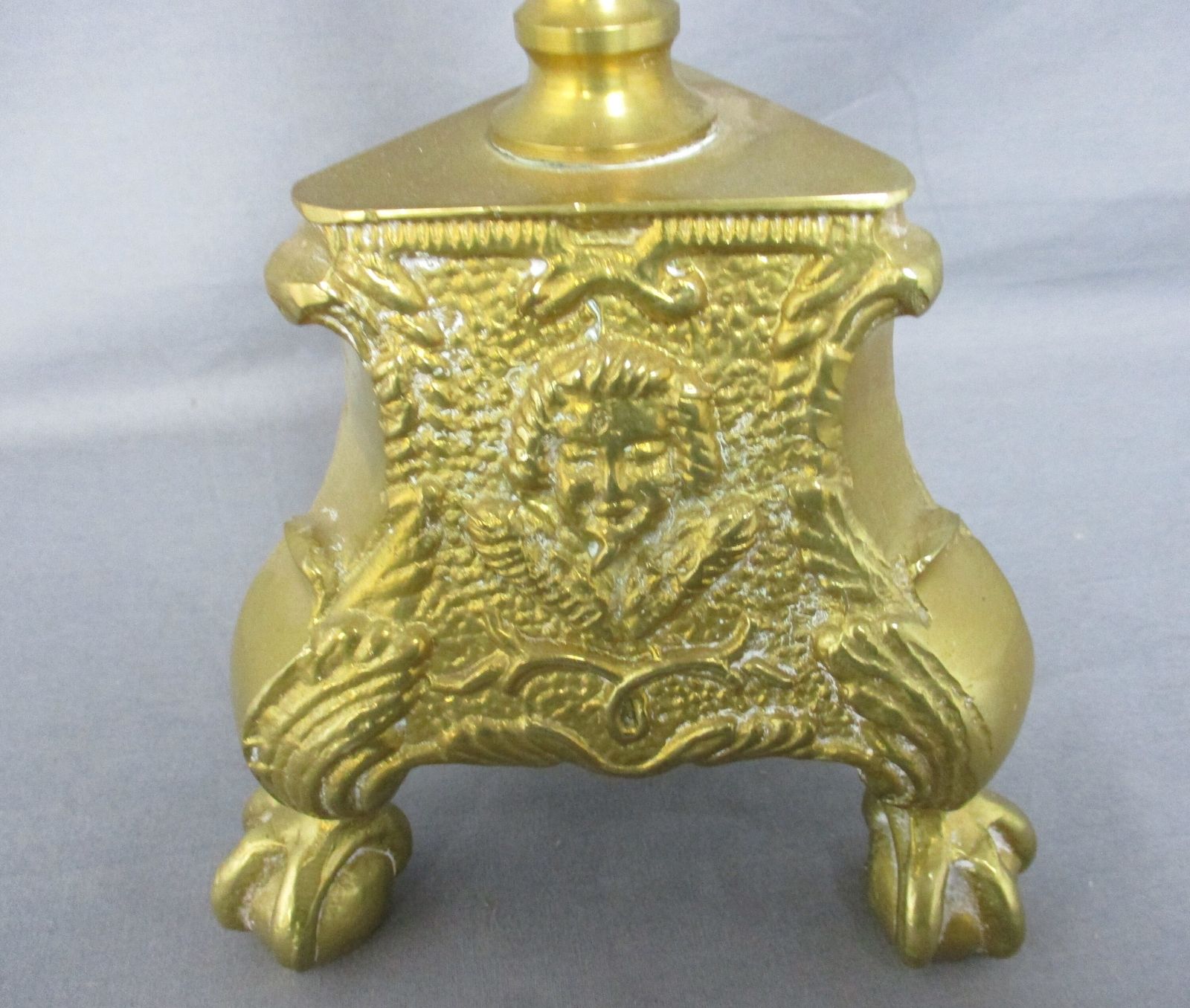 Gothic Large Candle Stick Candle Holder Brass Angel Faces Twisted Stem Gorgeous photo vinterior