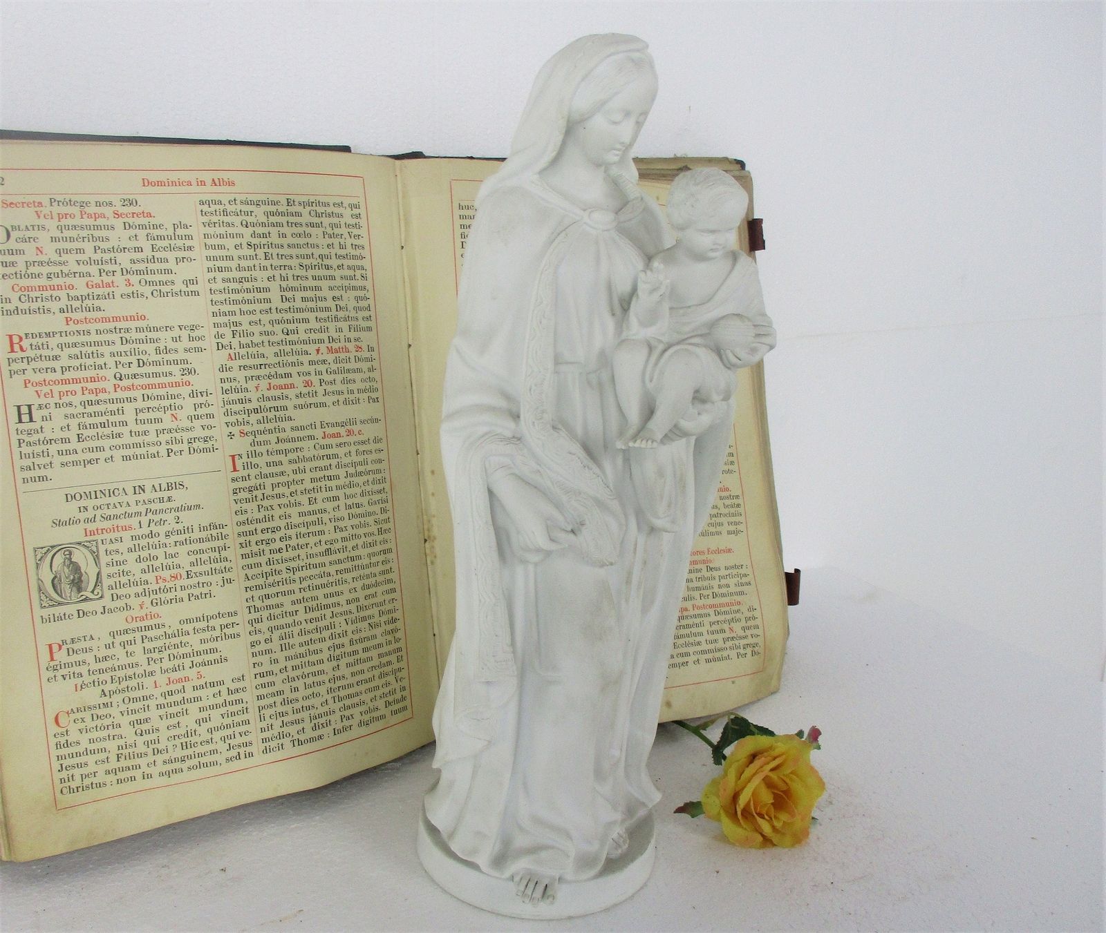 Antique Bisque Porcelain Statue Virgin Our Lady Mary Infant Jesus Gorgeous Frenc photo furniture