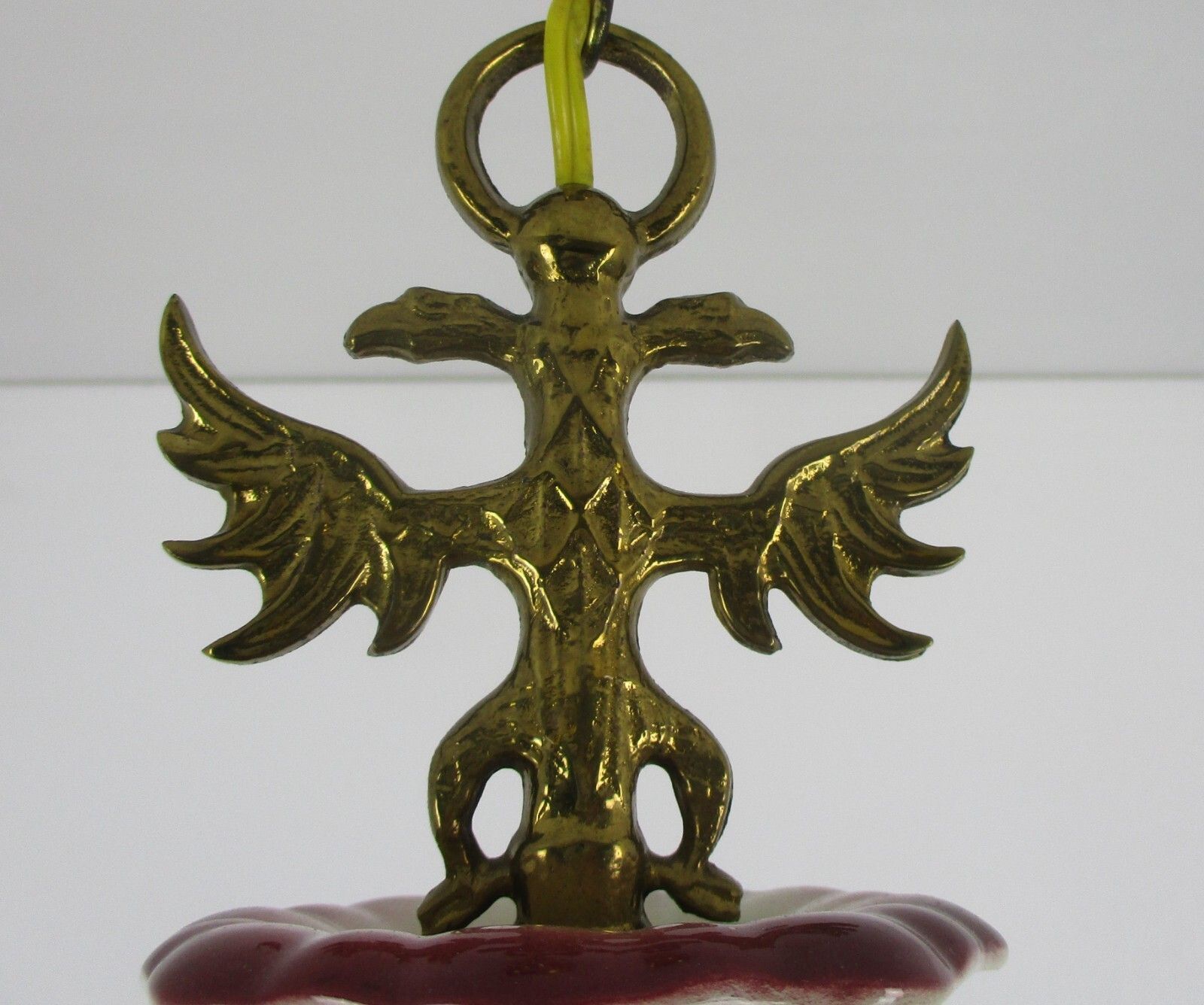 Chandelier 5 Arm Lights Italian  Porcelain Flowers Ornate Brass Mid Century photo vinterior