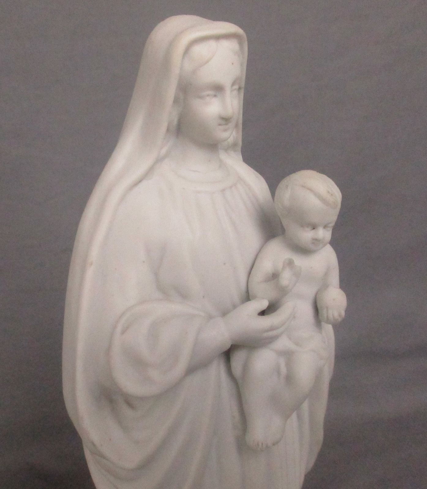 Antique 1900 Bisque Statue Virgin Mary Our Lady Madonna Infant Jesus  10.82&Qu photo for sale