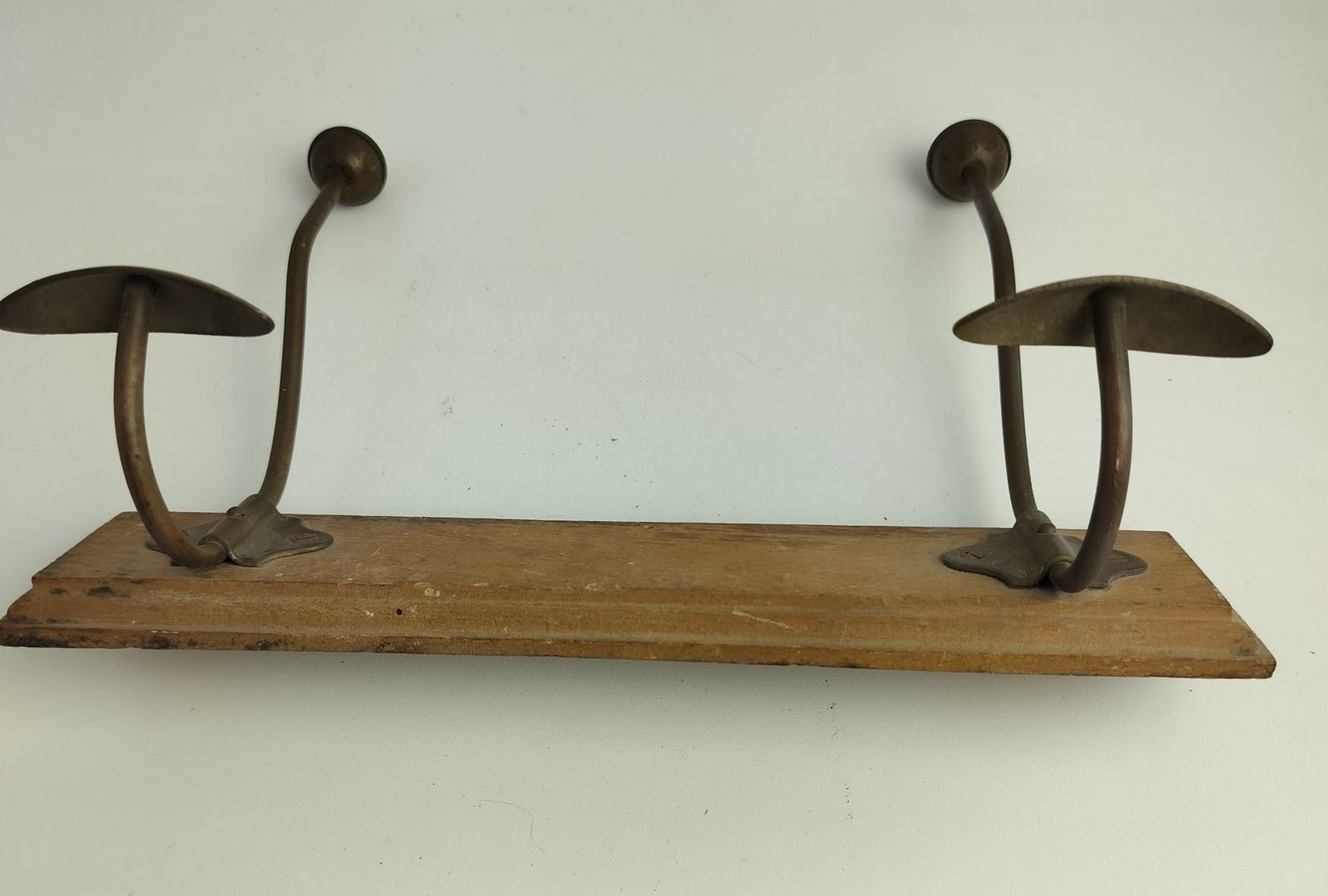 Small Coat Kitchen Bathroom Towel Rack Wood Funky Brass Hooks Modernist photo buy