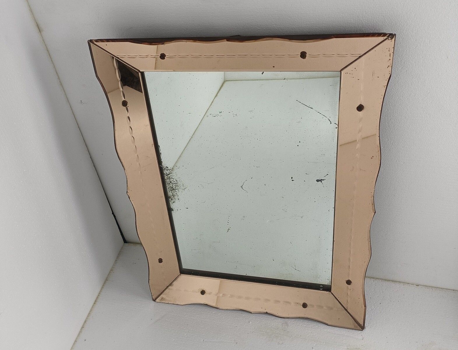 Large Art Deco Nouveau Wall Hanging Ornate Mirror Vanity Dresser Clear Etched Pi photo vinterior
