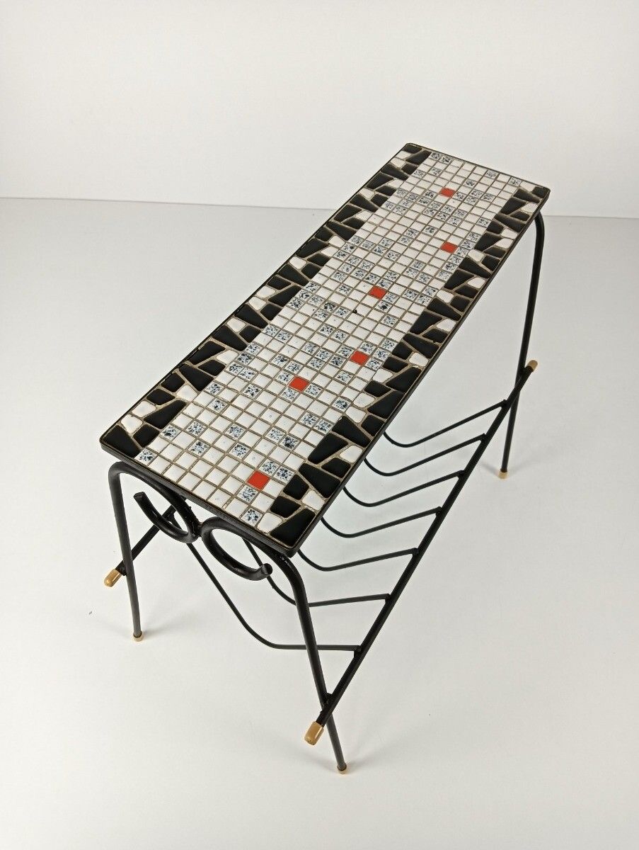 Vintage Wrought Iron Mid Century Magazine Rack Newspaper Basket Side Table Mosai photo buy
