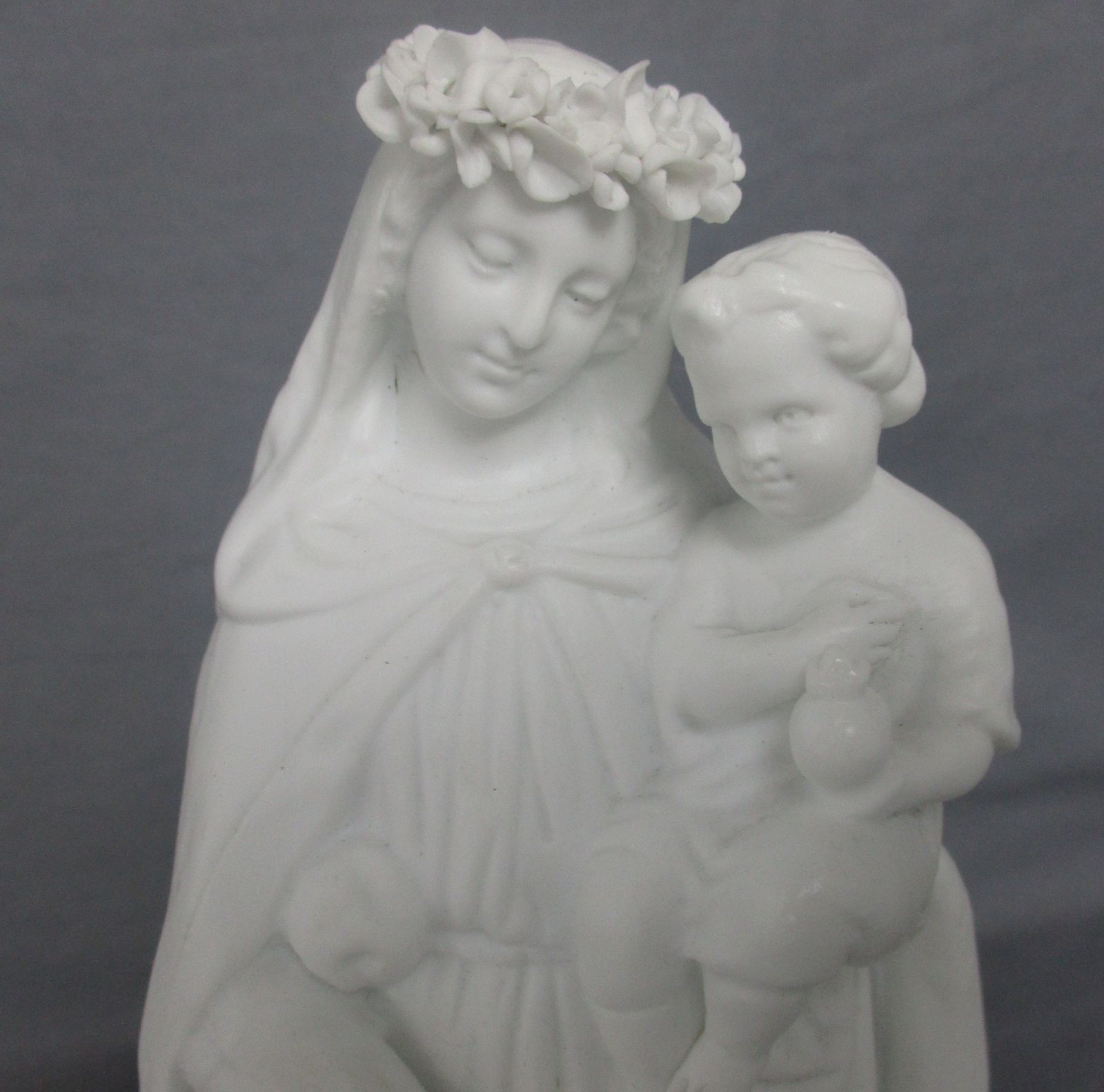 Antique Bisque Porcelain Statue Figurine Virgin Mary Madonna With Infant Jesus F photo furniture