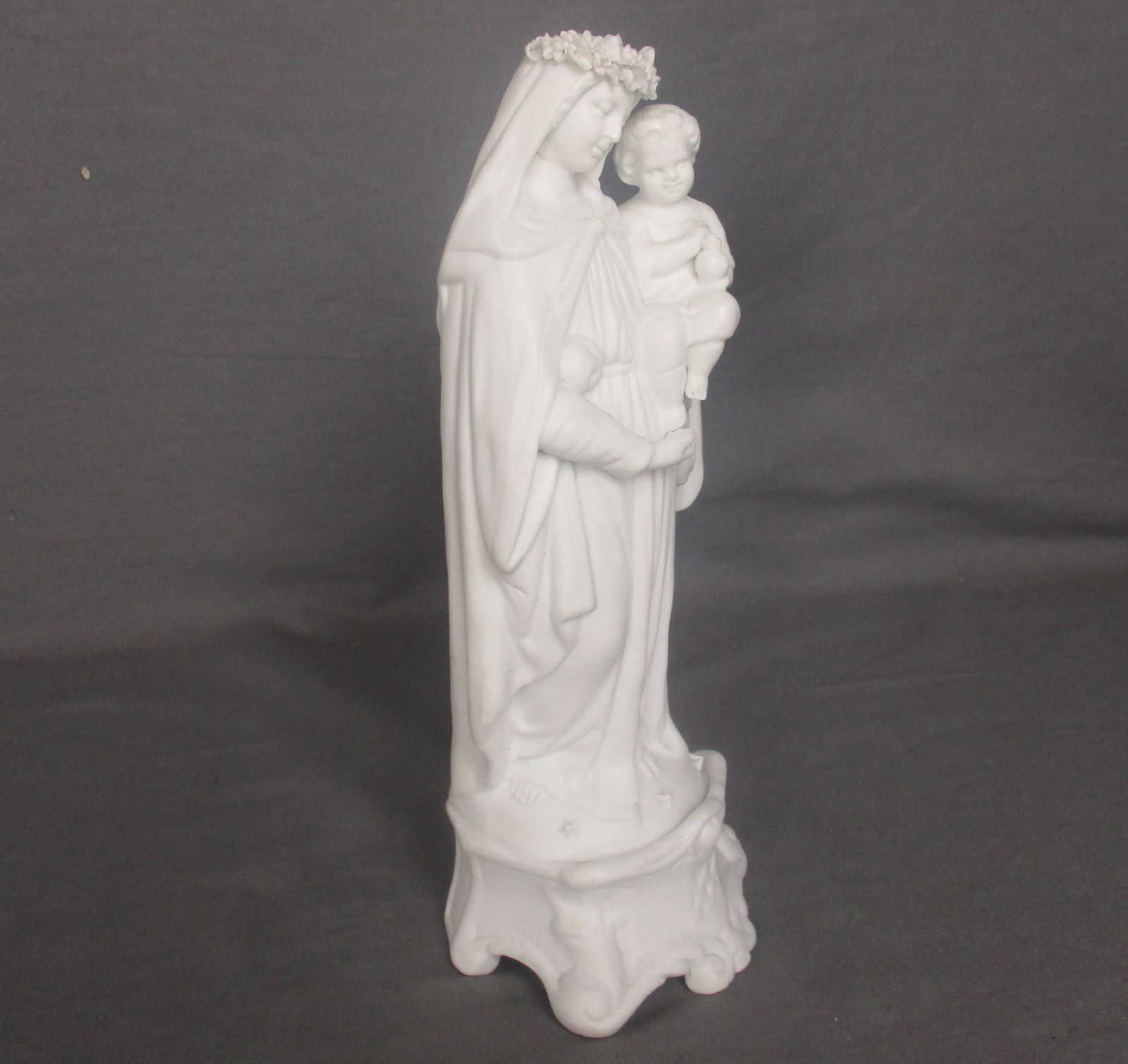 Antique Bisque Porcelain Statue Figurine Virgin Mary Madonna With Infant Jesus F photo 271.0
