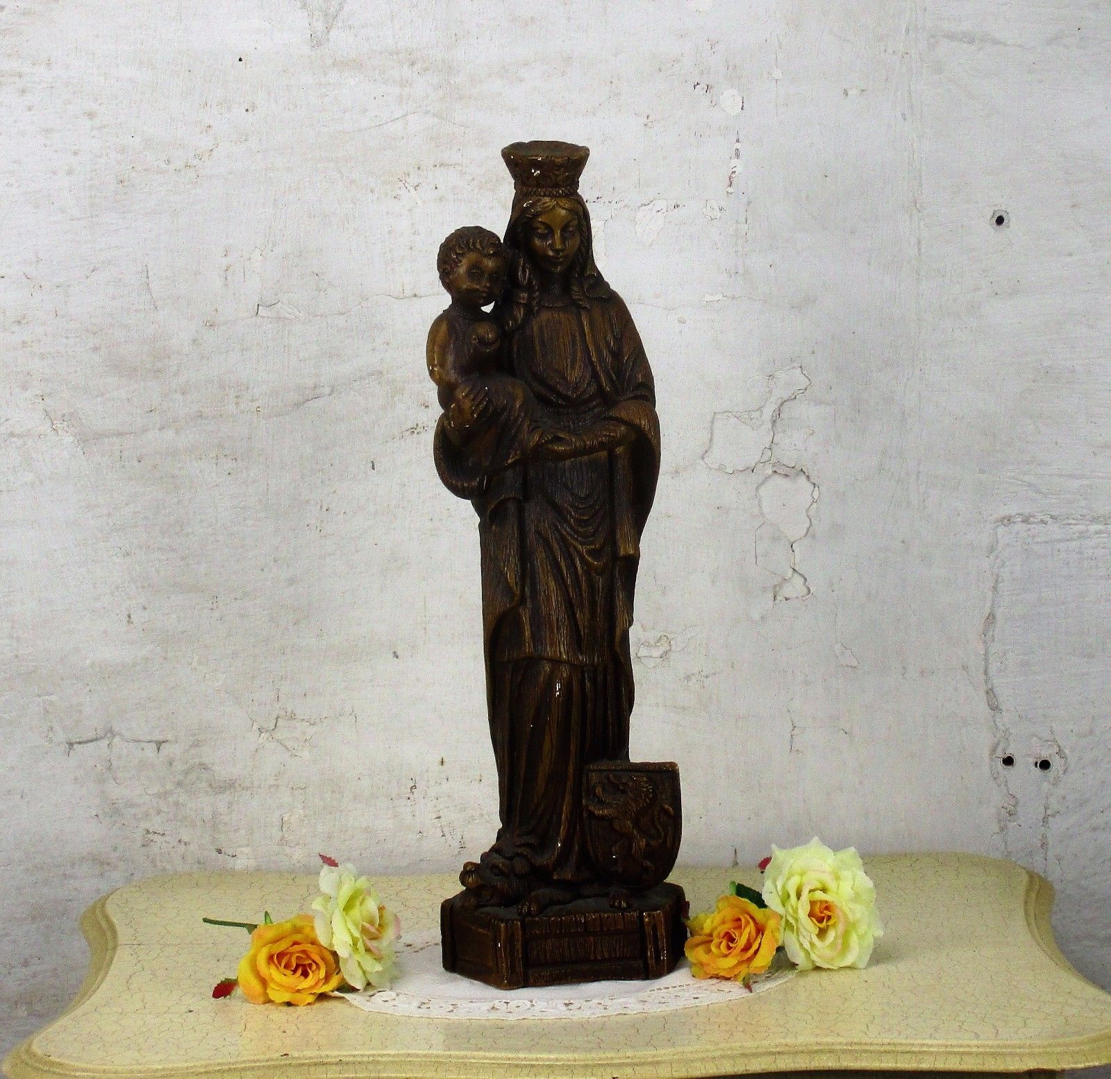 Brown Statue Virgin Mary Notre Dame De Flandres Our Lady Of Flanders Plaster