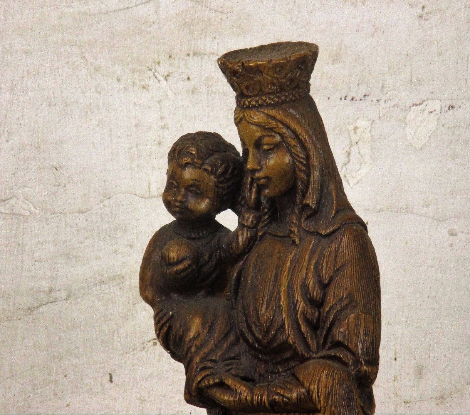 Brown Statue Virgin Mary Notre Dame De Flandres Our Lady Of Flanders Plaster photo vintage