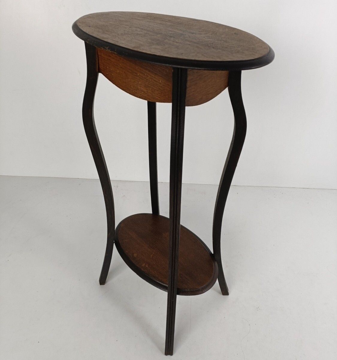 Antique Oval Two Tier Two Toned Pedestal Plant Stand Side Table Elegant photo vinterior