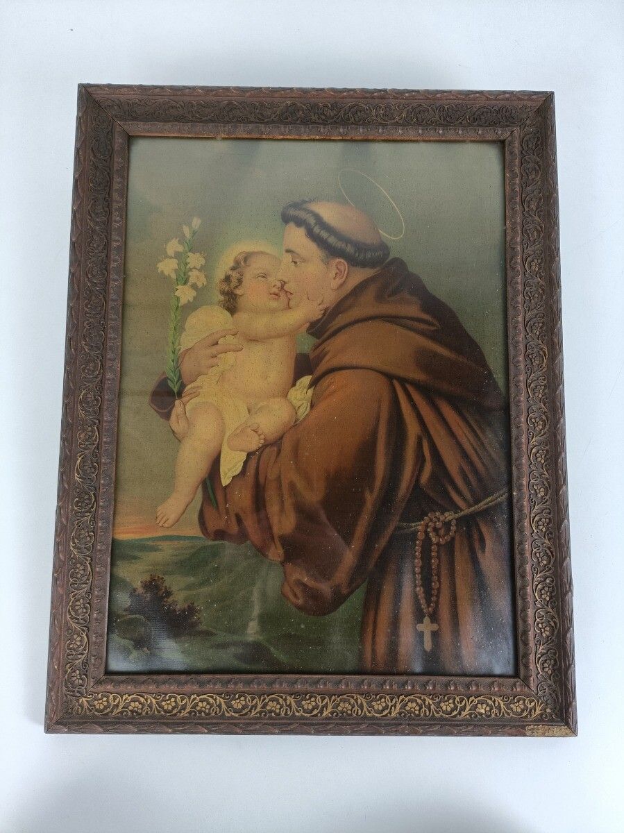 Framed Print Behind Glass Ornate Saint Anthony Of Padua With Infant Child Jesus photo furniture