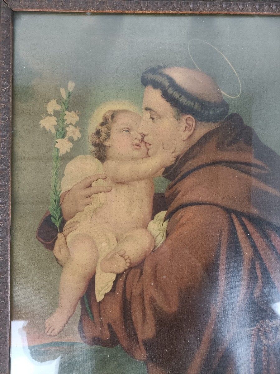 Framed Print Behind Glass Ornate Saint Anthony Of Padua With Infant Child Jesus photo vinterior