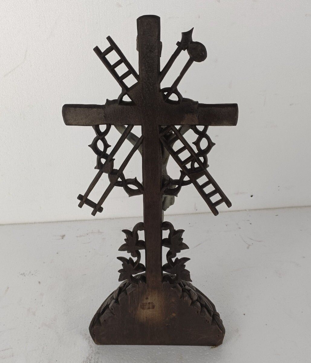 Xl  Standing Hand Carved Wooden Crucifix Tools Of Passion Cross Antique Gorgeous photo vintage