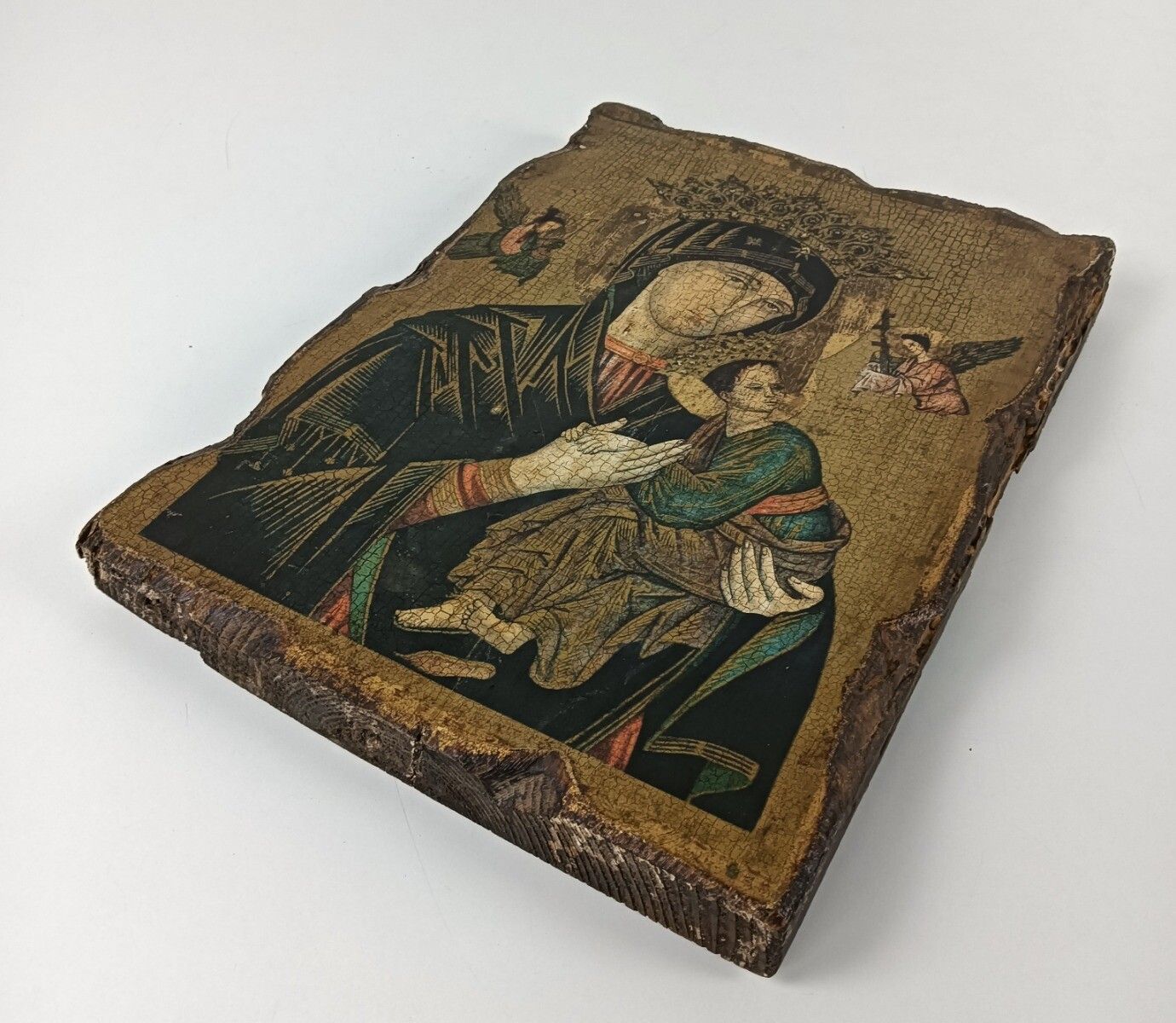 Vintage Wooden Icon  Perpetual Help Print On Wood Infant Child Madonna photo buy