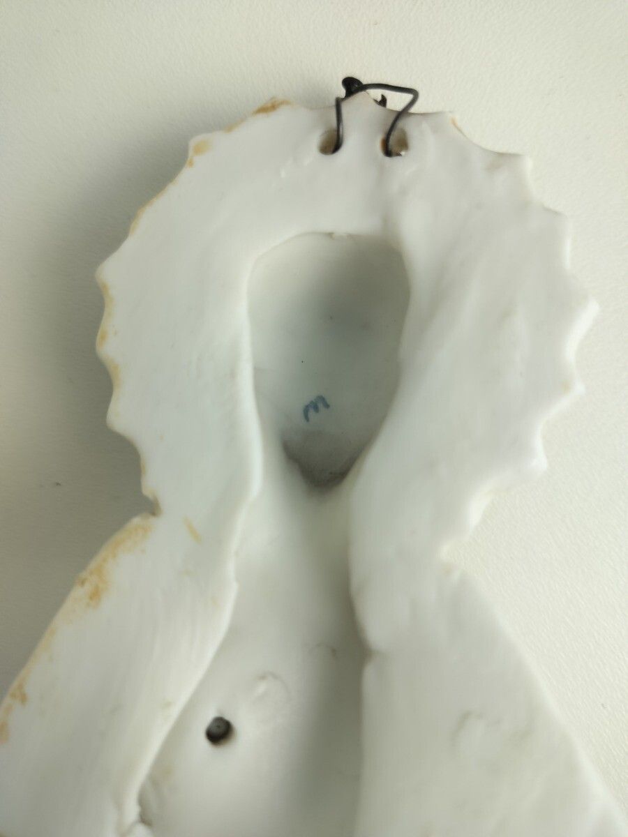 photo for sale Antique Gorgeous Holy Water Font Bisque Porcelain Wall Hanging Vessel Jesus Chri