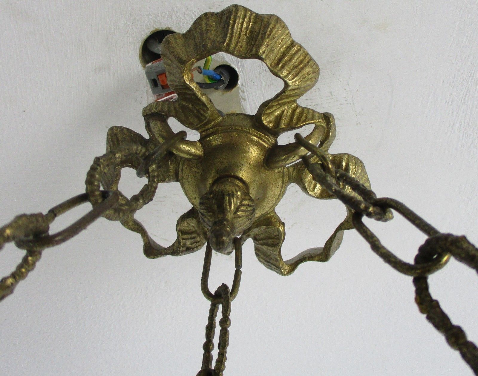 French Bronze Chandelier 3 Lights Arms Putti Cherub Hollywood Regency Romantic photo vinterior