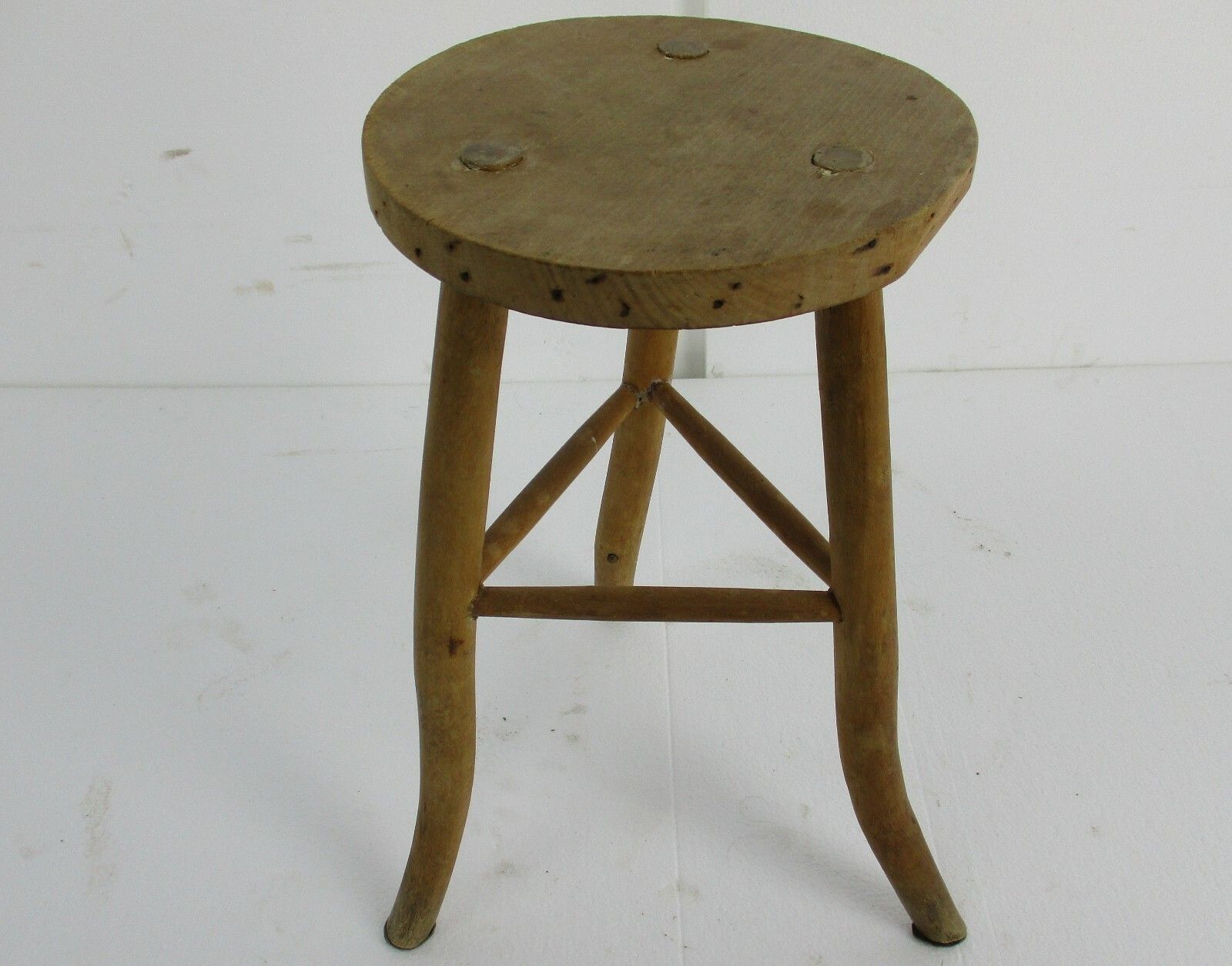 Antique Hand Carved Wood Tripod Milking Stool Pedestal Table Plant Stand Funky photo for sale