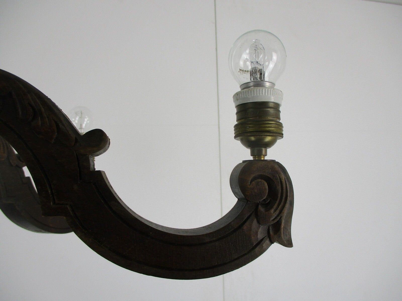 photo furniture Hand Carved Wooden Chandelier Ornate 6 Arm Lights Mid Century Farmhouse Barn Sty