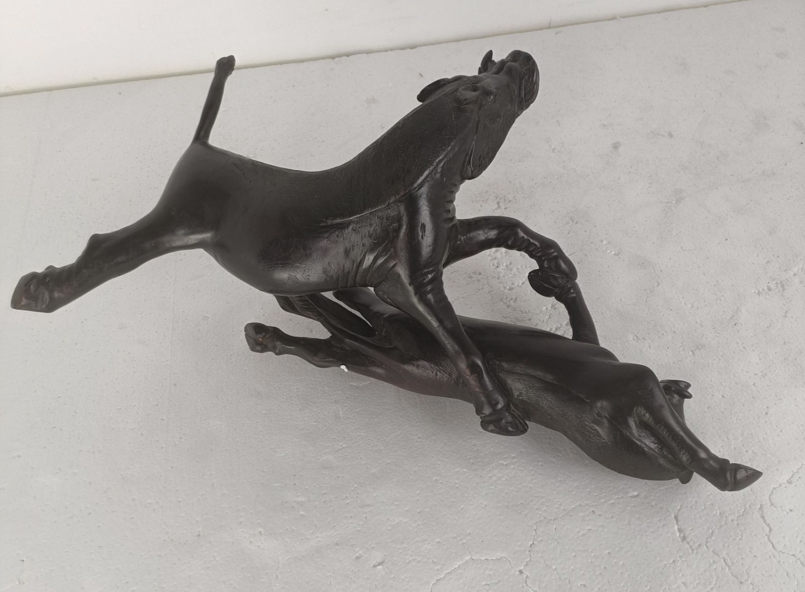 photo furniture Stunning Sculpture Figurine Black Forest Hand Carved Wood  Wild Boars Vintage