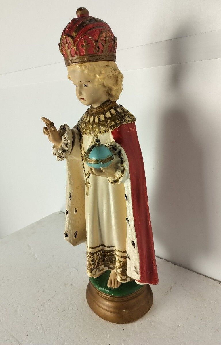 Large Statue Infant Of Prague Infant Jesus Santo Nino Plaster Hand Painted Chape photo Art