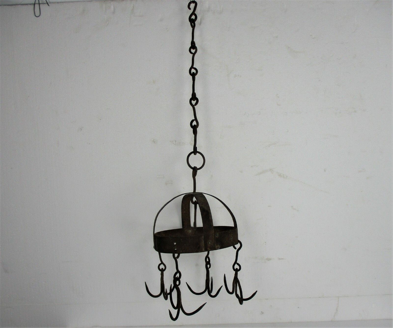 Antique Hanging Butcher Rack Cast Wrought Iron 4 Hooks French 18th C Barn Style photo furniture