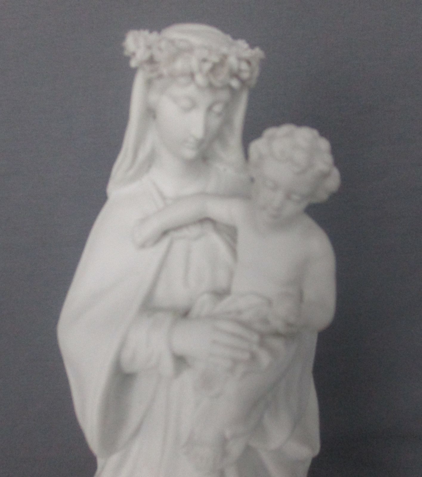 Antique 1900 Bisque Statue Virgin Mary Our Lady Madonna Infant Jesus Exquisite photo furniture