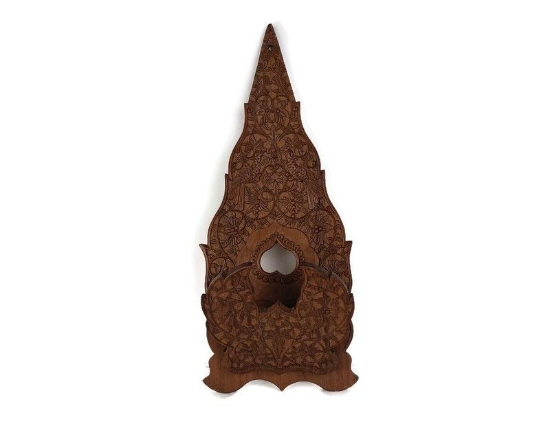 Ornate Hand Carved Wood Wooden Wall Rack Letter Box Modernist Vintage