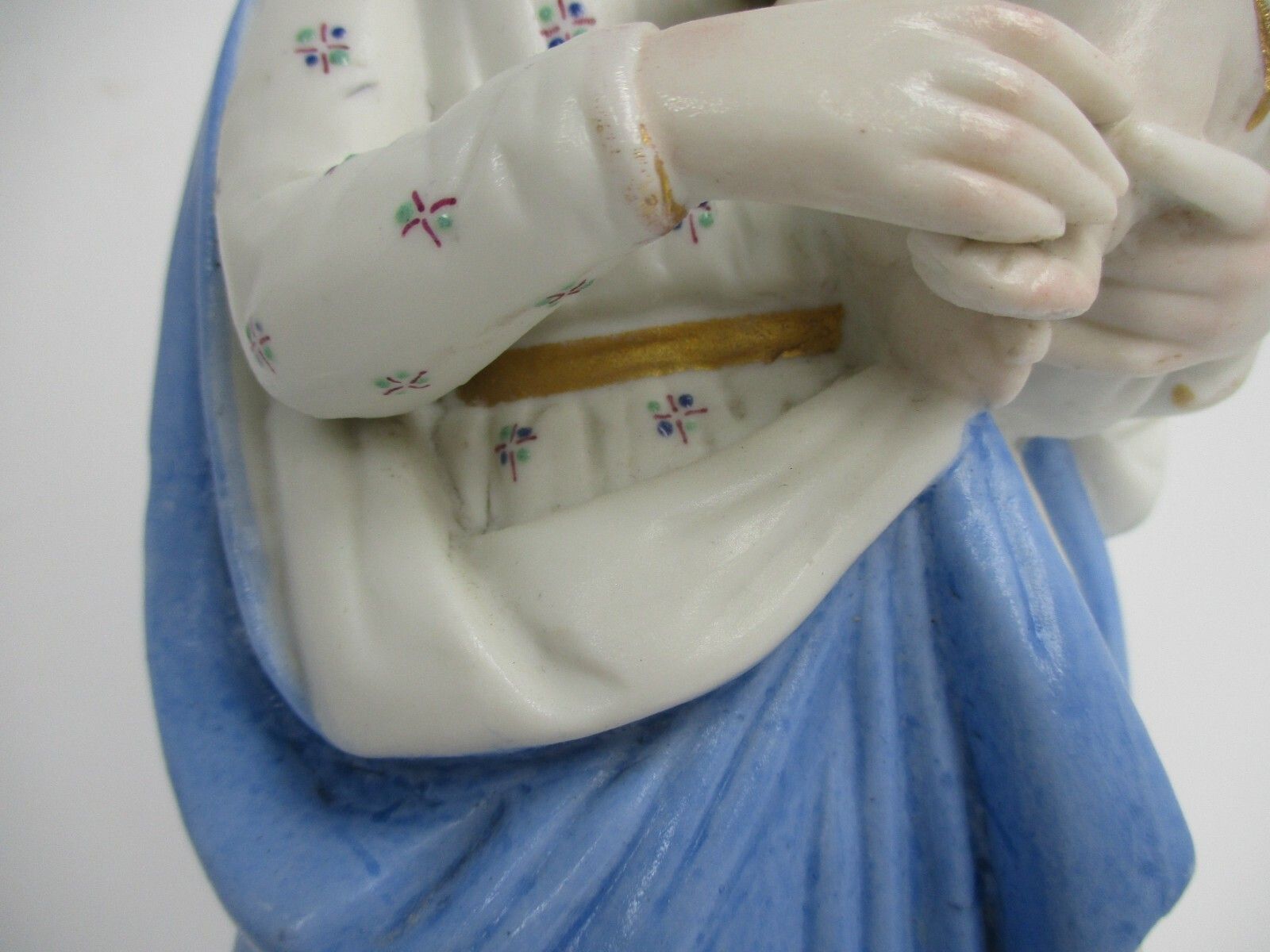 photo for sale French Antique  Bisque Statue Virgin Mary Lady Madonna Infant Polychrome 15.94"