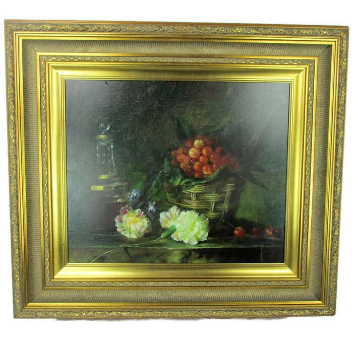 Large Oil Painting  Canvas Framed Gorgeous Frame Signed Still Life Bouquet