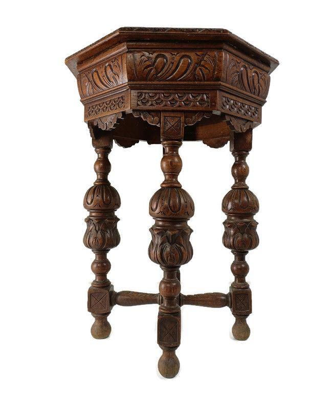 Exquisite Side Table Antique 19th Century Octagonal Hand Carved Ornate Wood
