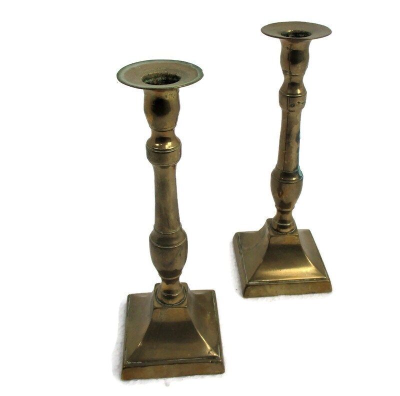 Antique Couple Pair  Brass Candle Holders Candle Sticks Bauhaus Art Deco Lovely