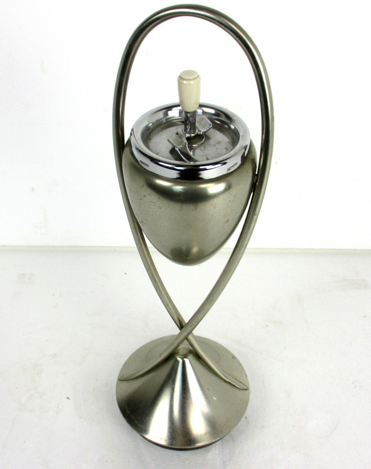 Funky Mid Century Modern Standing Push Ashtray Marked Metawa Holland Chrome photo 130.0