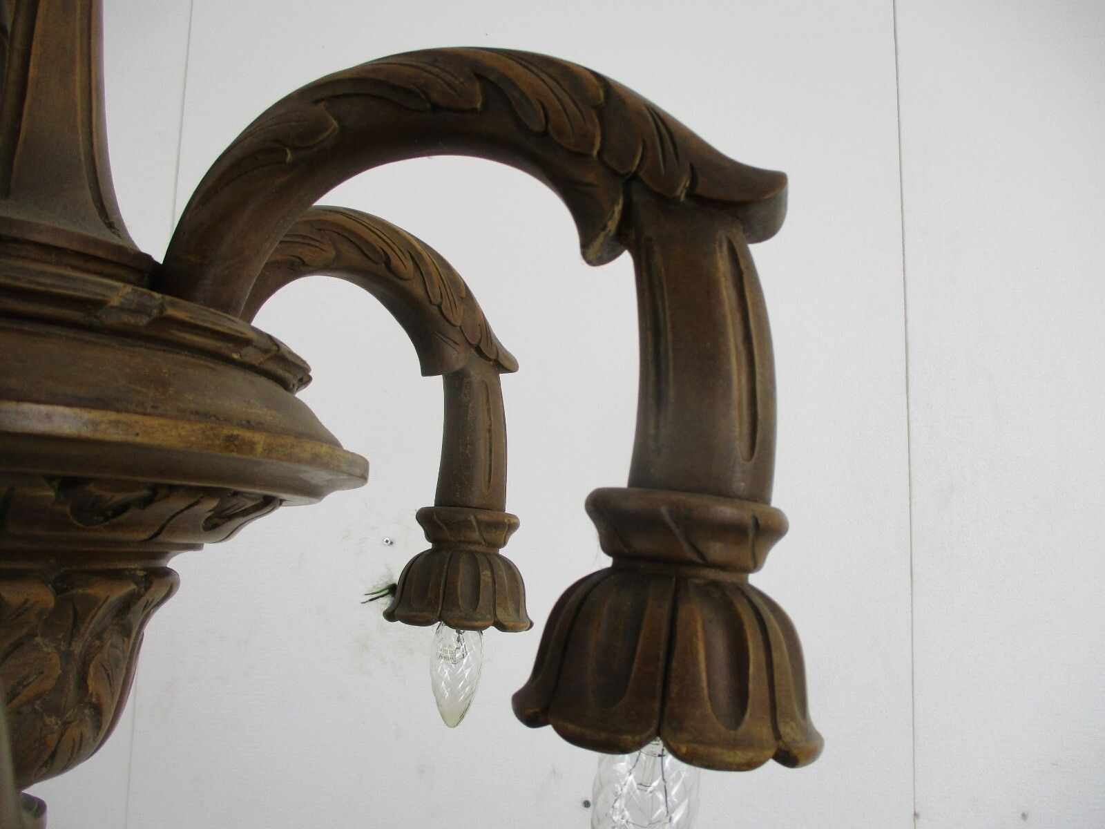 Hand Carved Wooden Spider Chandelier Ornate 6 Arm Lights Barn Country Farmhouse photo vintage