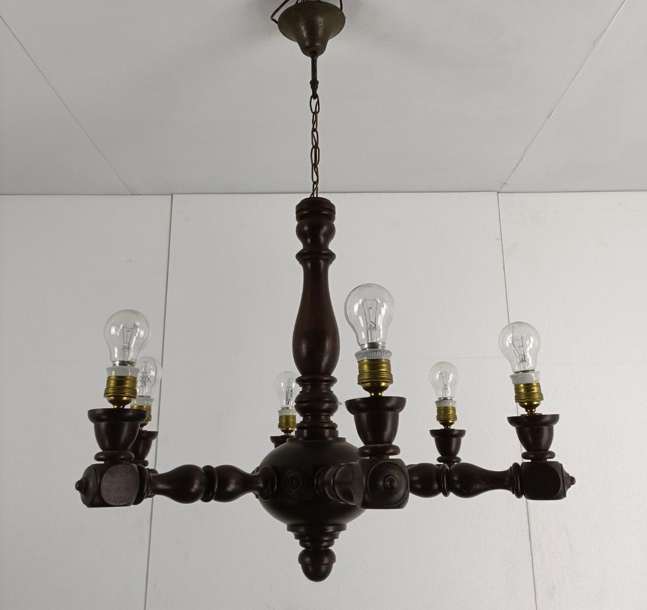 Art Deco Style Hand Carved Wooden Chandelier 6 Arm 6 Lights Vintage Barn Farmhou photo 344.0