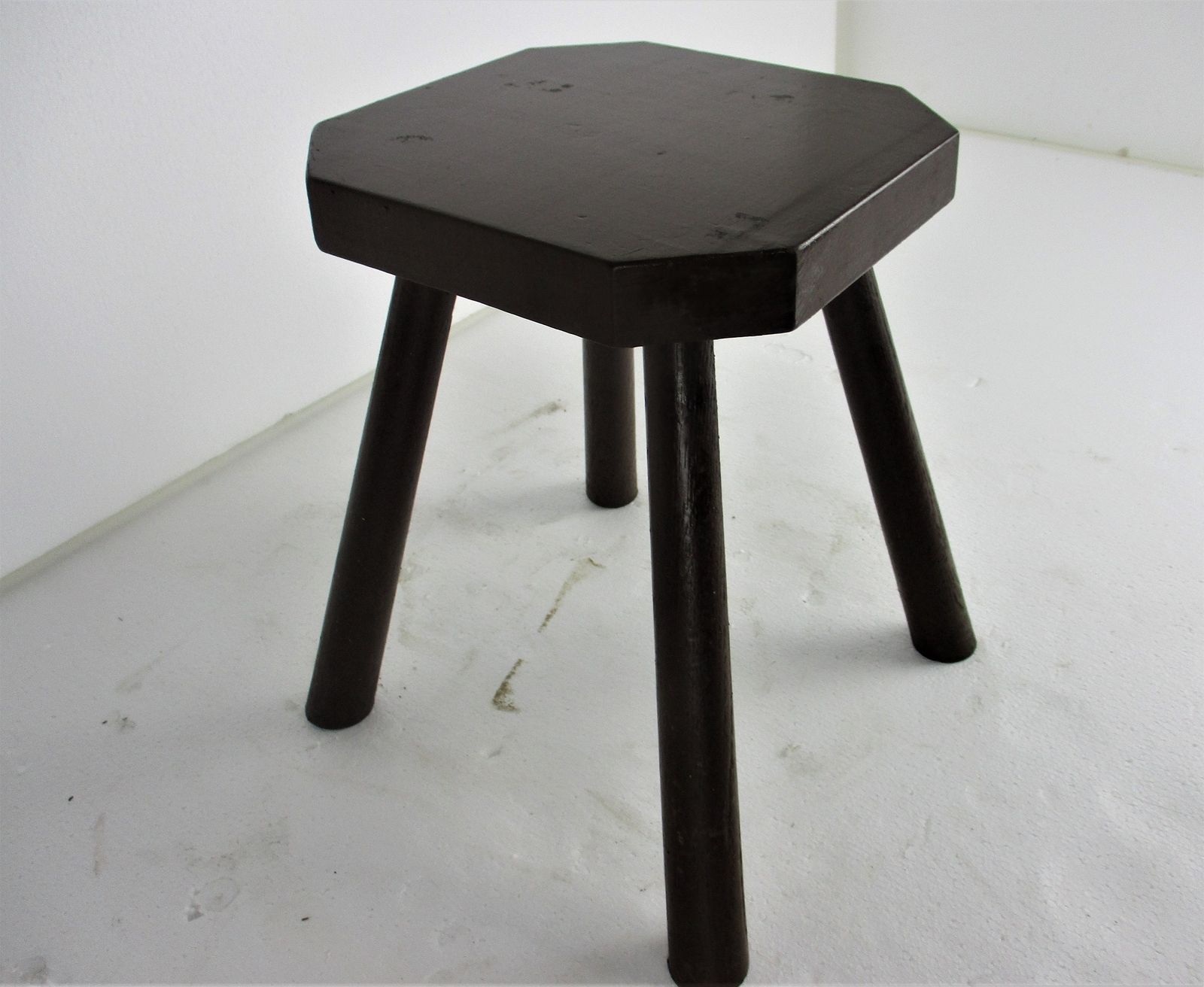 Antique Hand Carved Wood  Milking Stool Pedestal Table Pedestal Barn Style Funky photo for sale