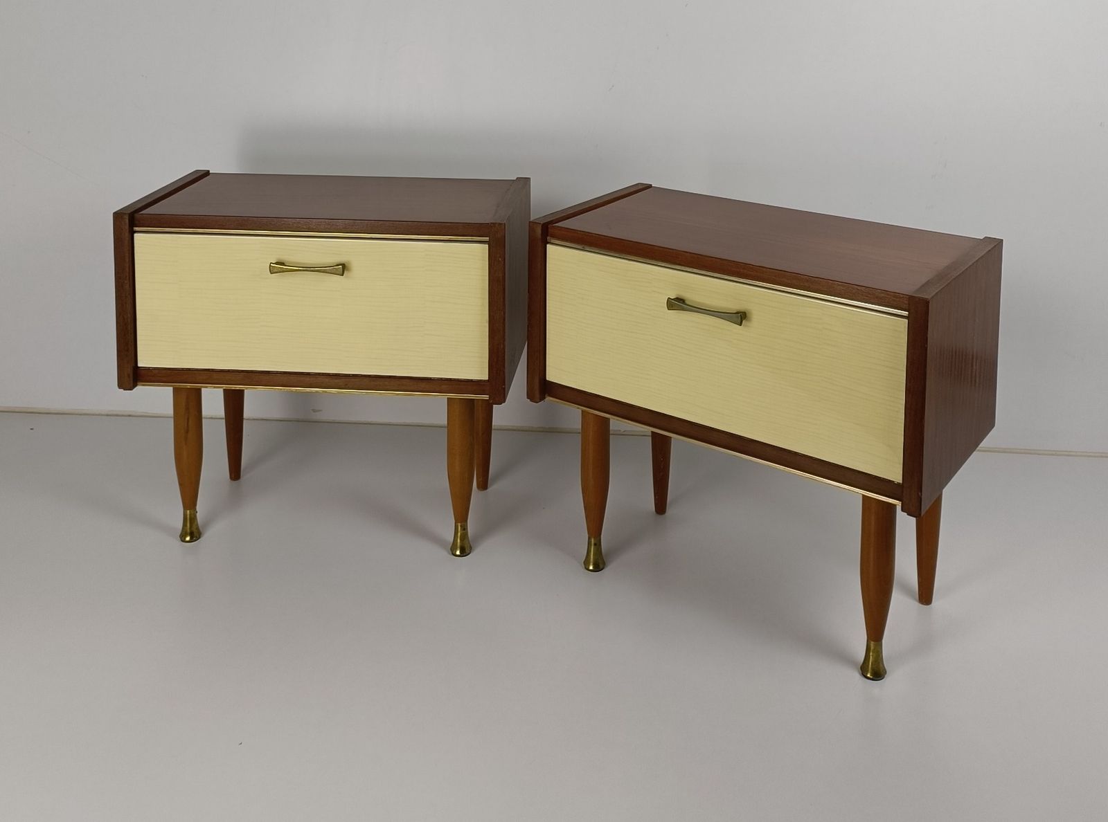 Pair Couple Vintage Teak Nightstands End Tables Mid Century Modern Modernist Two photo furniture