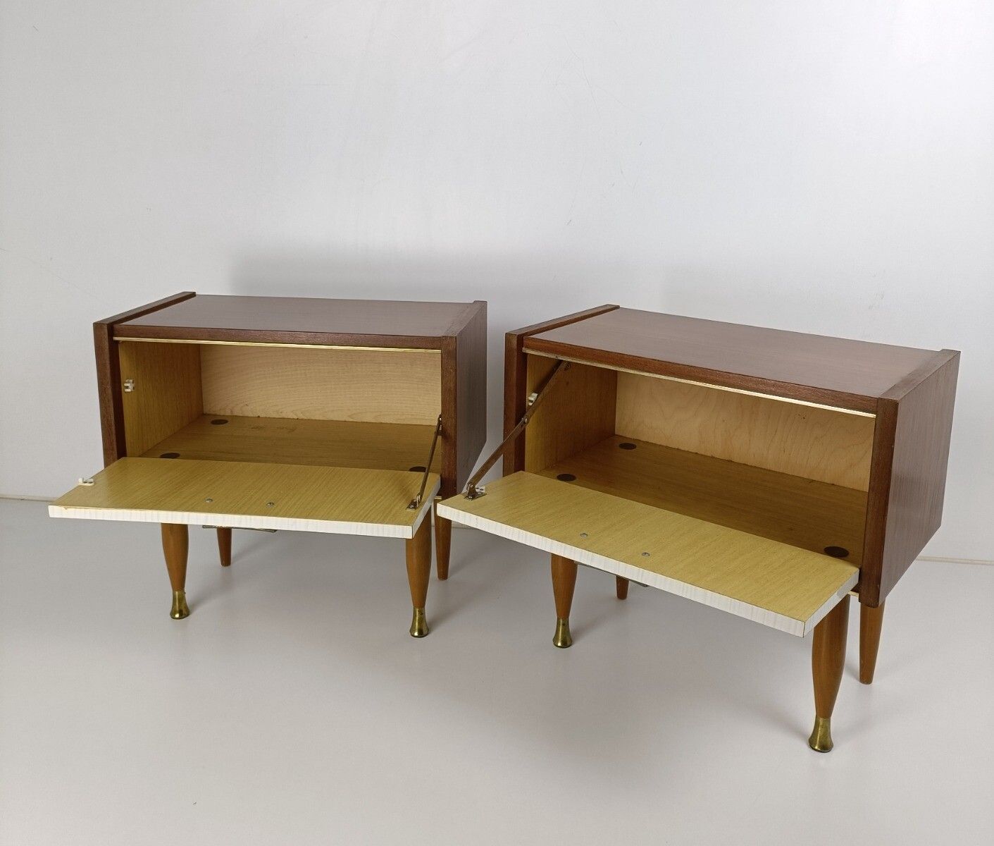 Pair Couple Vintage Teak Nightstands End Tables Mid Century Modern Modernist Two photo Furniture