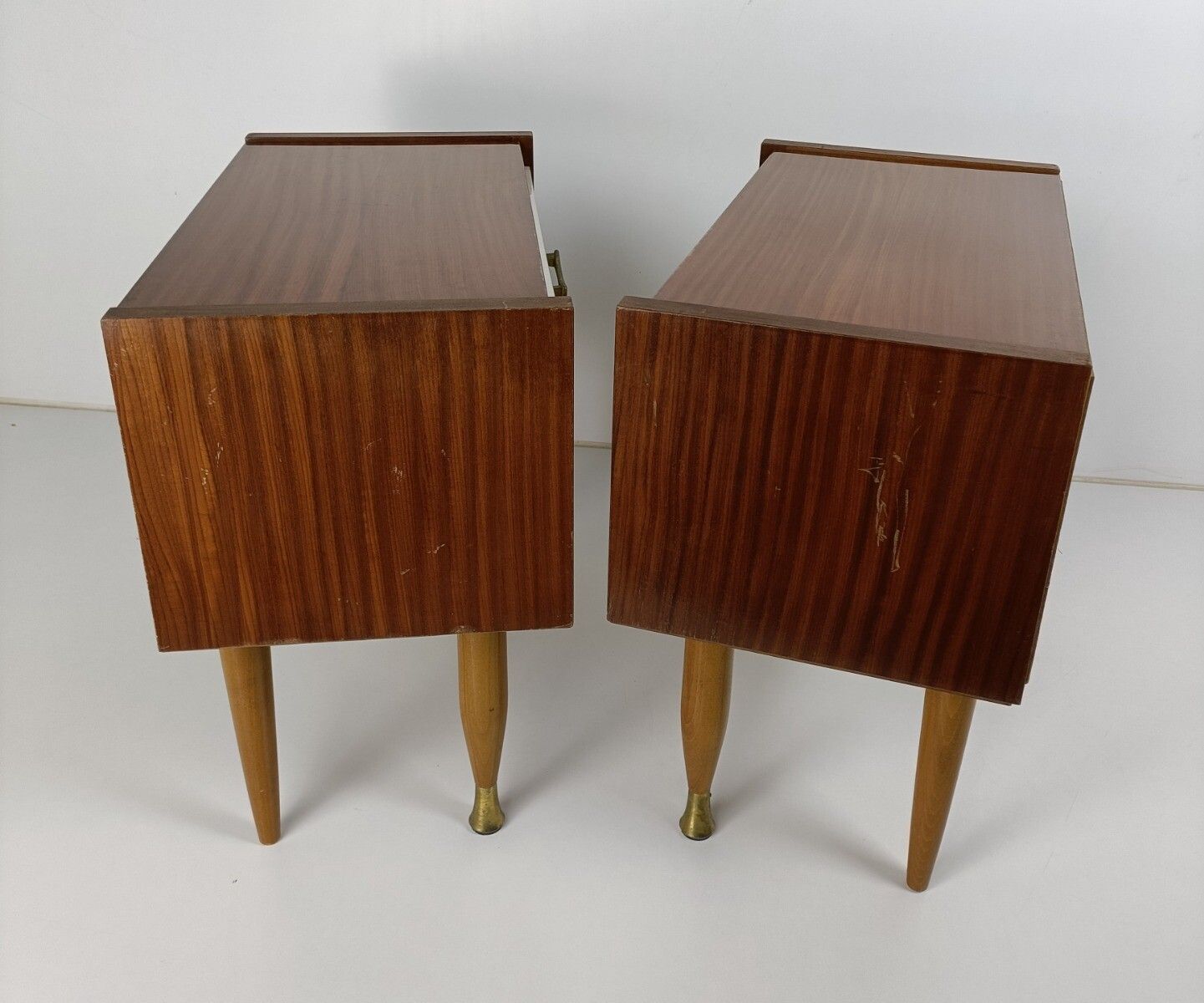 photo for sale Pair Couple Vintage Teak Nightstands End Tables Mid Century Modern Modernist Two