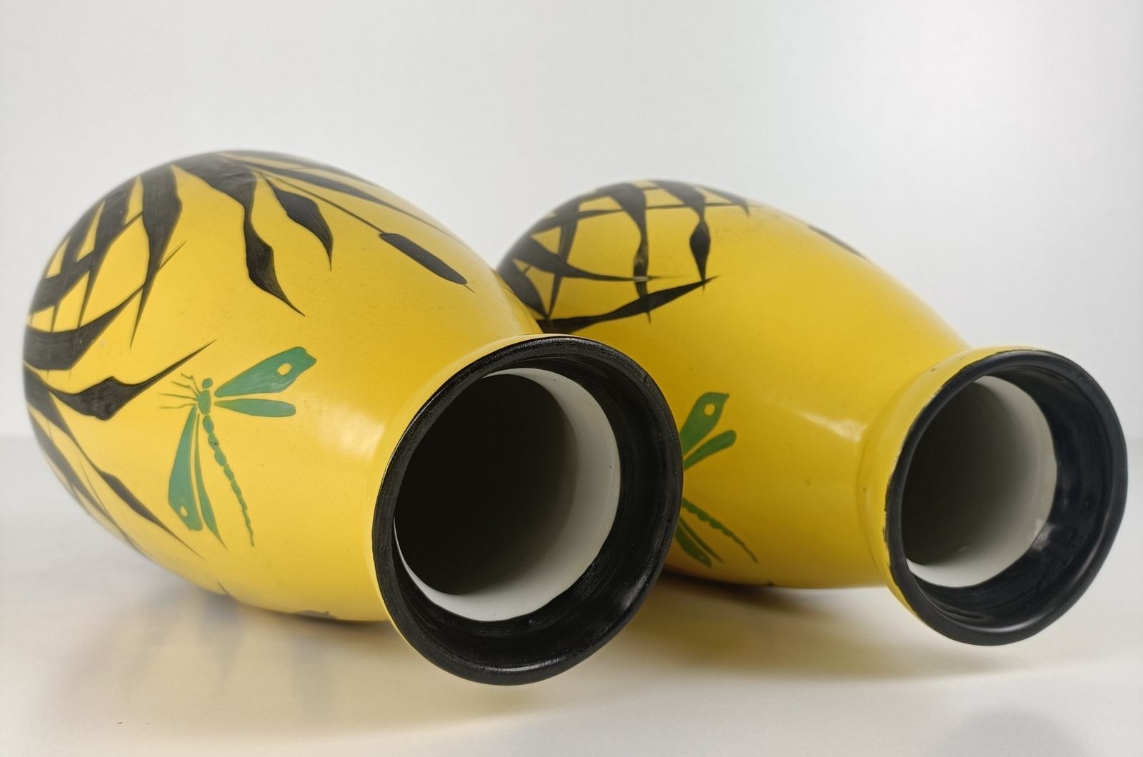 Pair Antique Art Deco Vases Hand Painted Auguste Mouzin La Majolique Wasmuel Bel photo buy