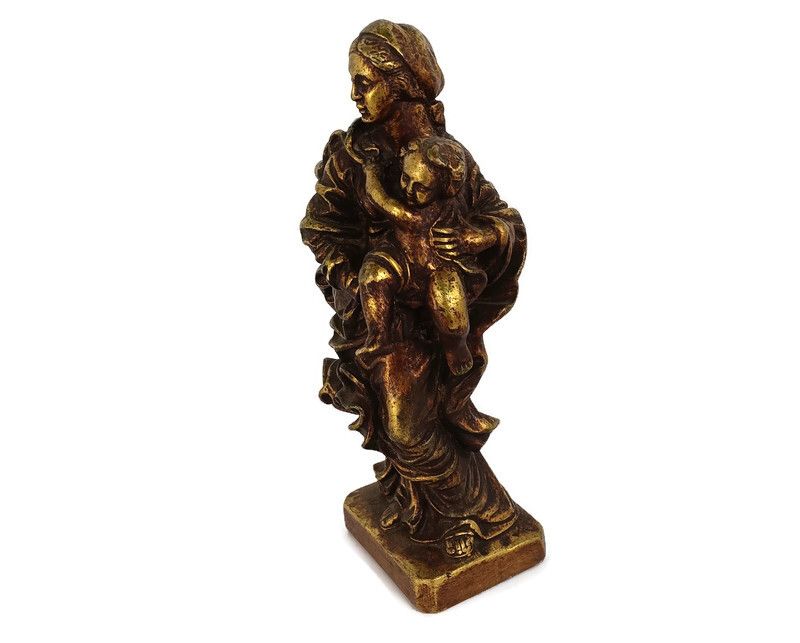 Virgin Mary Our Lady Madonna Plaster  Statue  Gold Colored Infant Child Rafael S