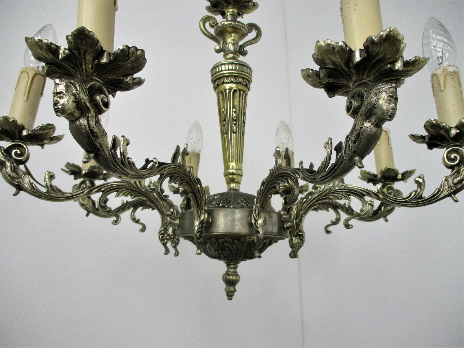 Gorgeous Chandelier Cariatides Sirens Spelter 8 Arm Lights Revival Light Lamp photo Lighting