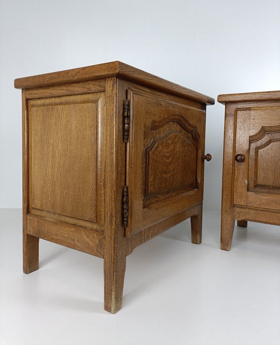 Couple French Louis XV/XVI Style Wooden Oak Nightstands End Tables Modernist Vin photo vintage