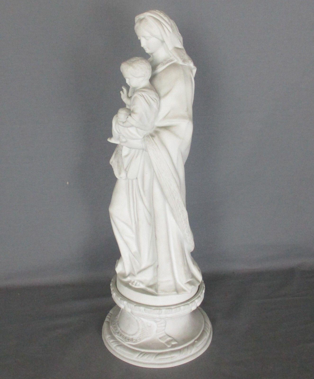 French Antique 1900 Bisque Statue Virgin Mary Our Lady Infant Exquisite 17.32" photo 575.0
