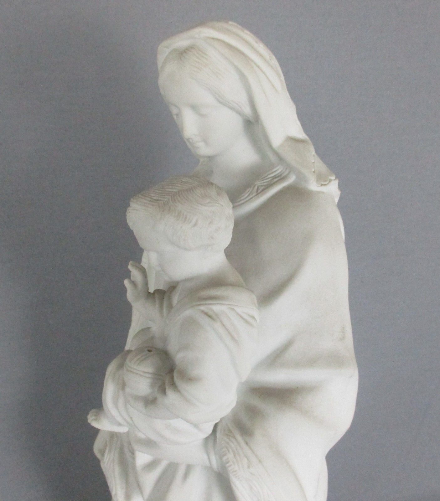 French Antique 1900 Bisque Statue Virgin Mary Our Lady Infant Exquisite 17.32" photo vinterior